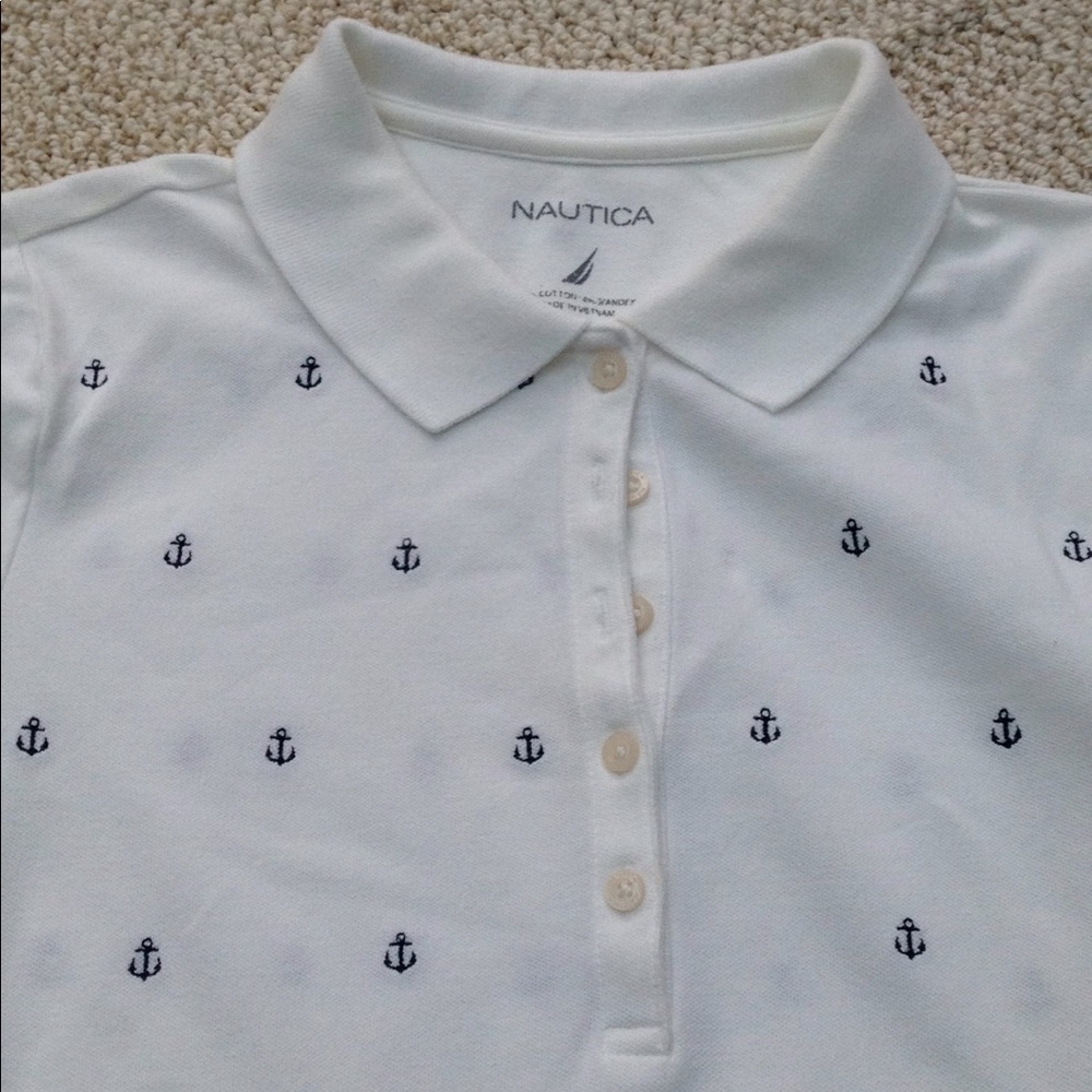 Vintage Nautica fitted white polo with anchors M - Picture 2 of 2